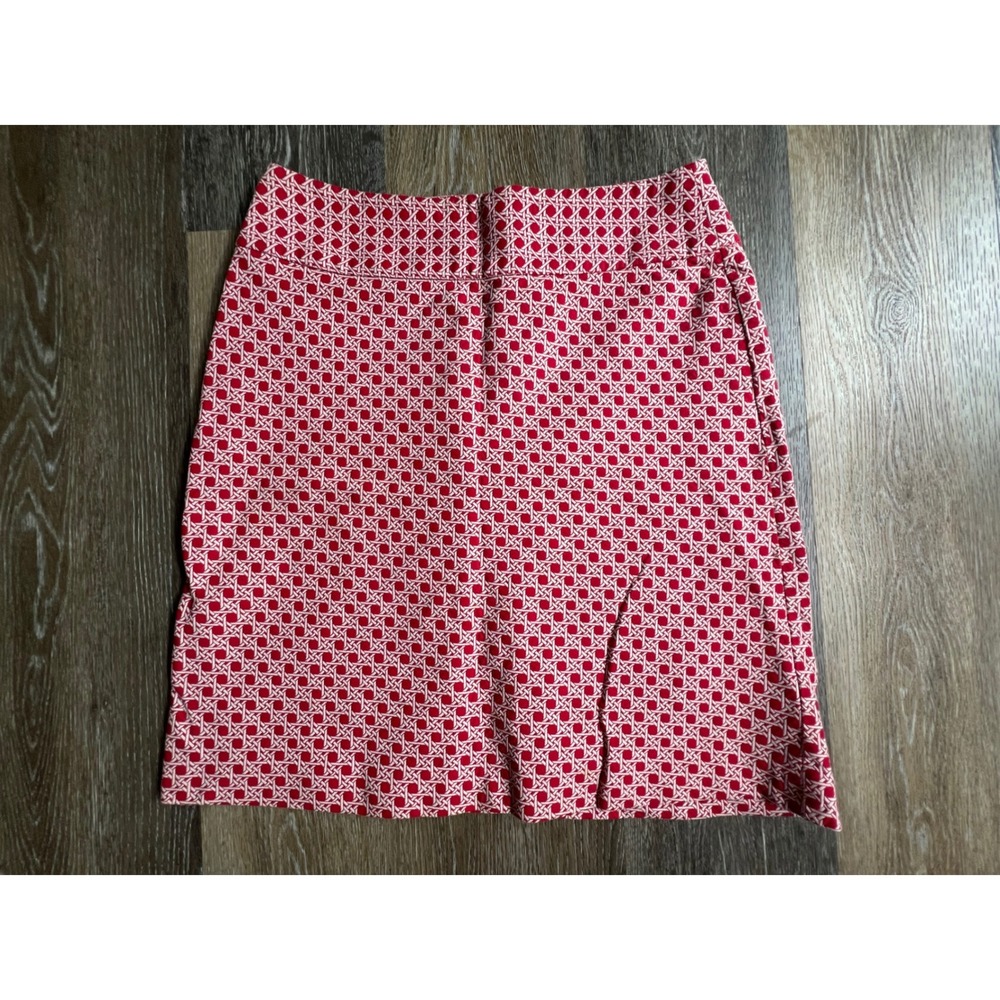 Talbots Pencil Skirt Women 6P Red White Geometric Cane Weave Lined Knee Length